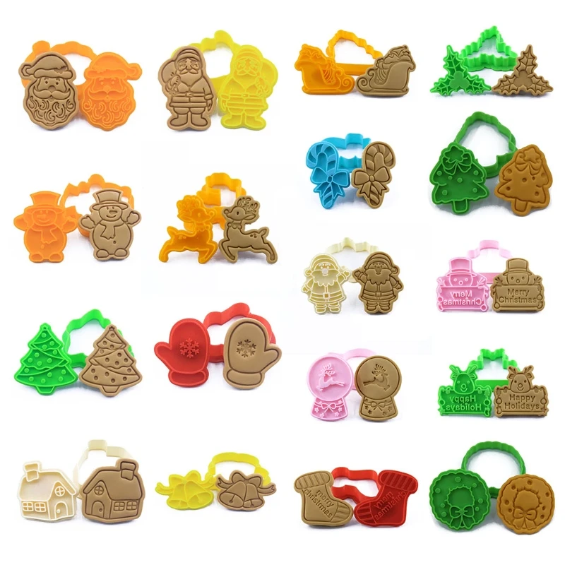 Cookie Cutter Baking Mold Christmas Santa 3D Pressable Stamped Embossed Biscuit Cookie Cutters Mold Kitchen Bakeware Tool