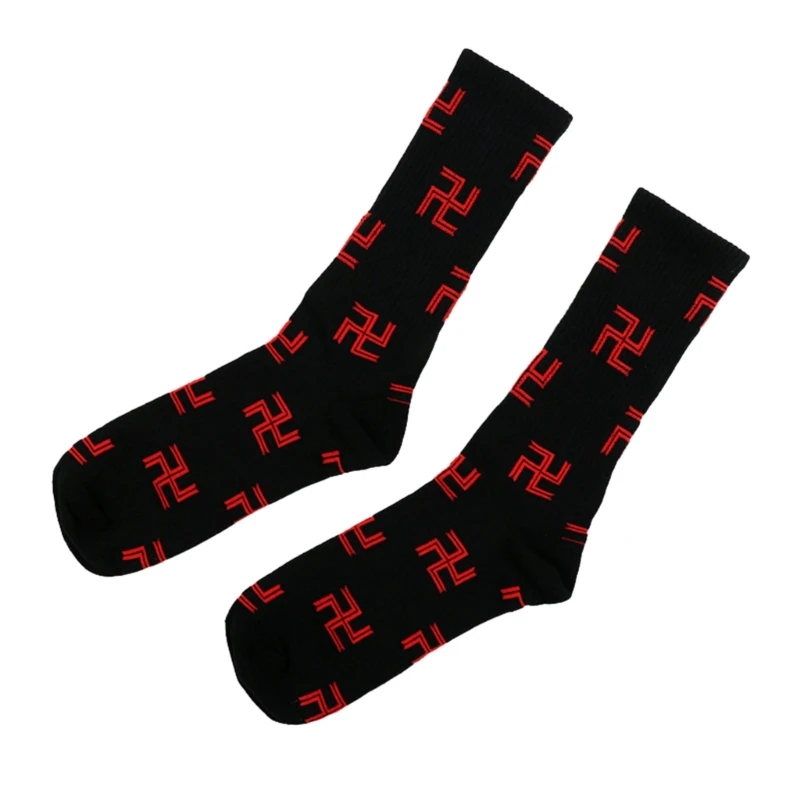 

Women Men Swastika Letter Printed Cotton Socks Japanese Anime Character Patterned Middle Tube Long Calf drop shipping