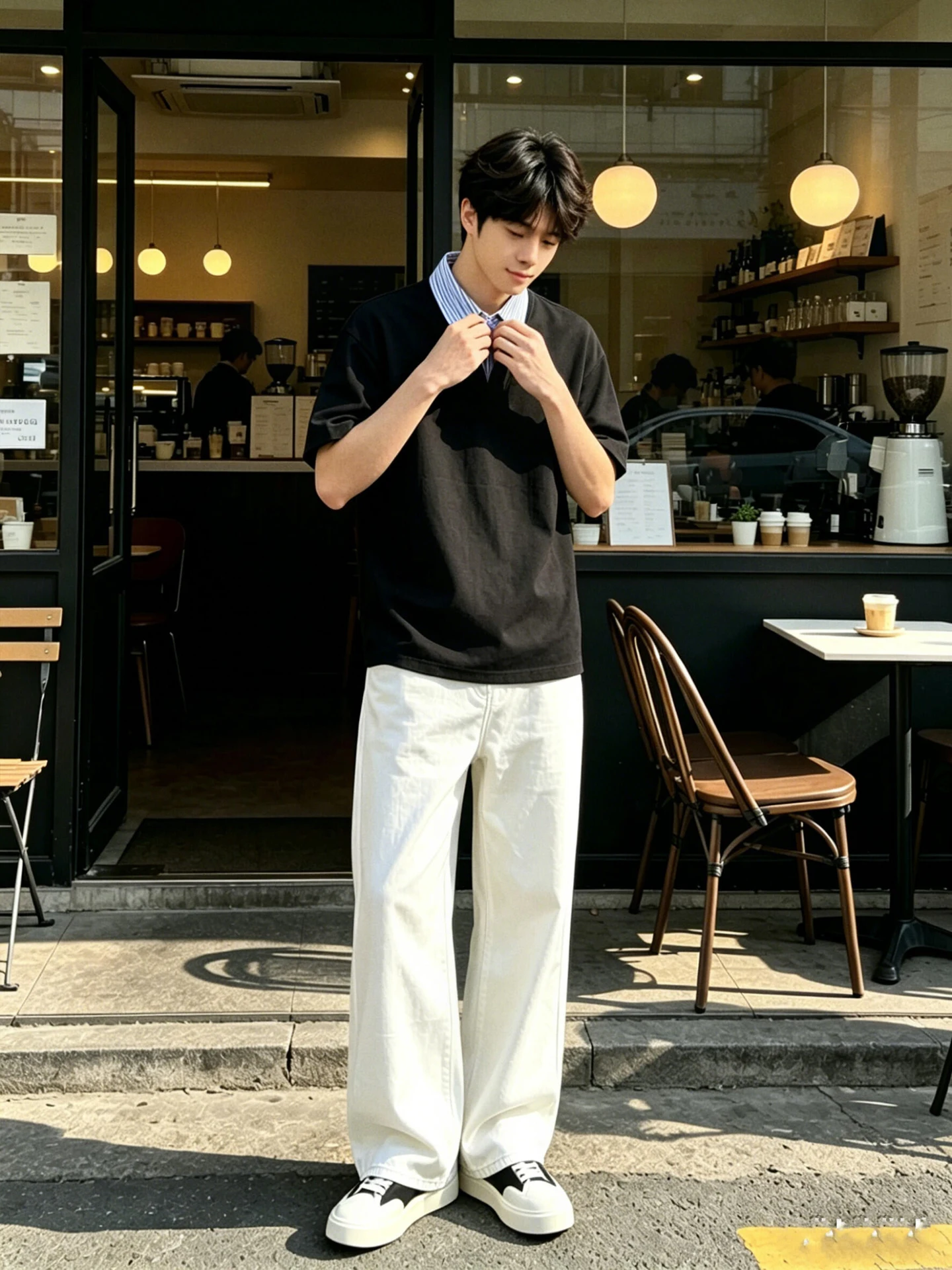 남성용 시원한 반팔 티셔츠 세트, 여름 유행 폴로 셔츠, 어깨 패드가 있는 캐주얼 스포츠웨어, 젊은층에게 적합한 앙상블