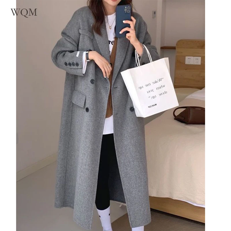 

WQM Winter Coat Women Thick Warm Wool Jacket Female Korean Fashion Loose Outwear Ladies Casual Long Sleeve Cardigan Coats