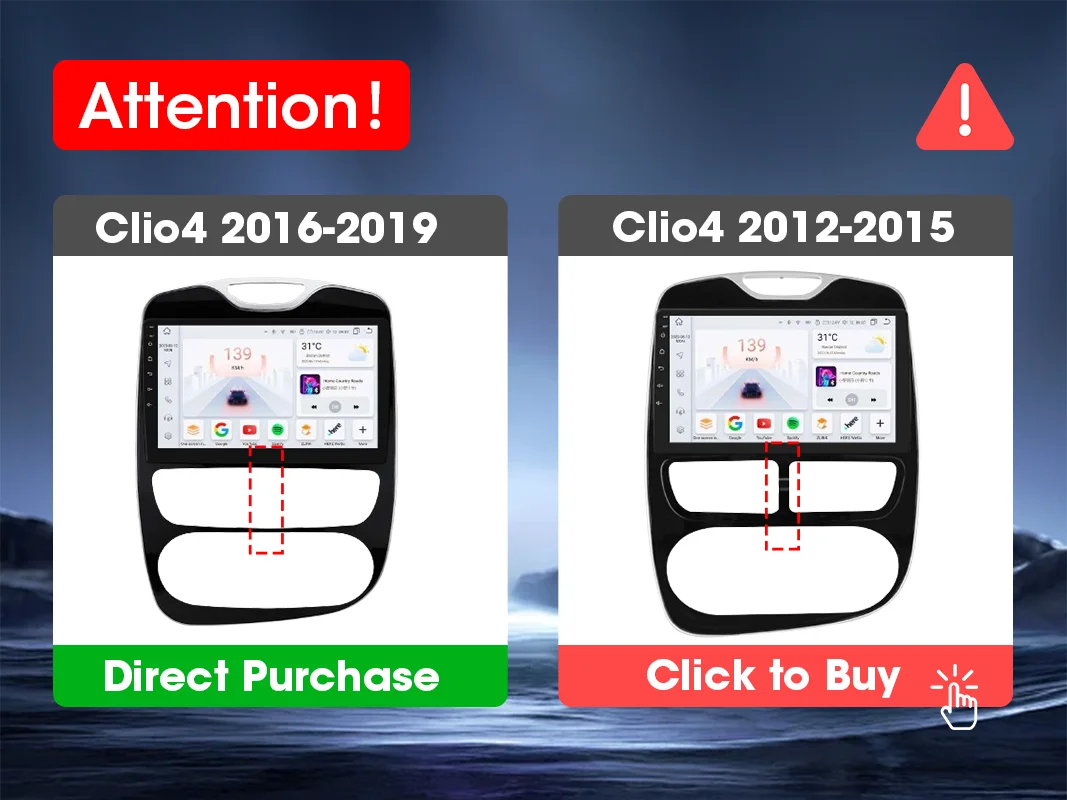 Autoradio mit Carplay für Renault Clio 4 BH98 KH98 2012 - 2019, Android Auto Multimedia-Videoplayer, QLED-Bildschirm, Haupteinheit mit Rahmen – Detail 1