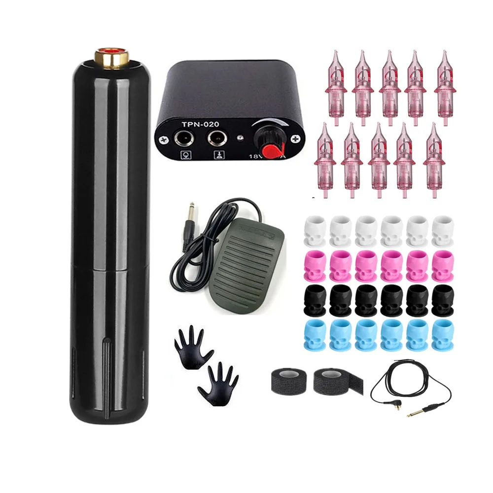 

Tattoo Kit RCA Rotary Machine Mini Short Permanent Makeup Pen Power Supply Cartridge Needles Supplies Set Foot Pedal Swtich