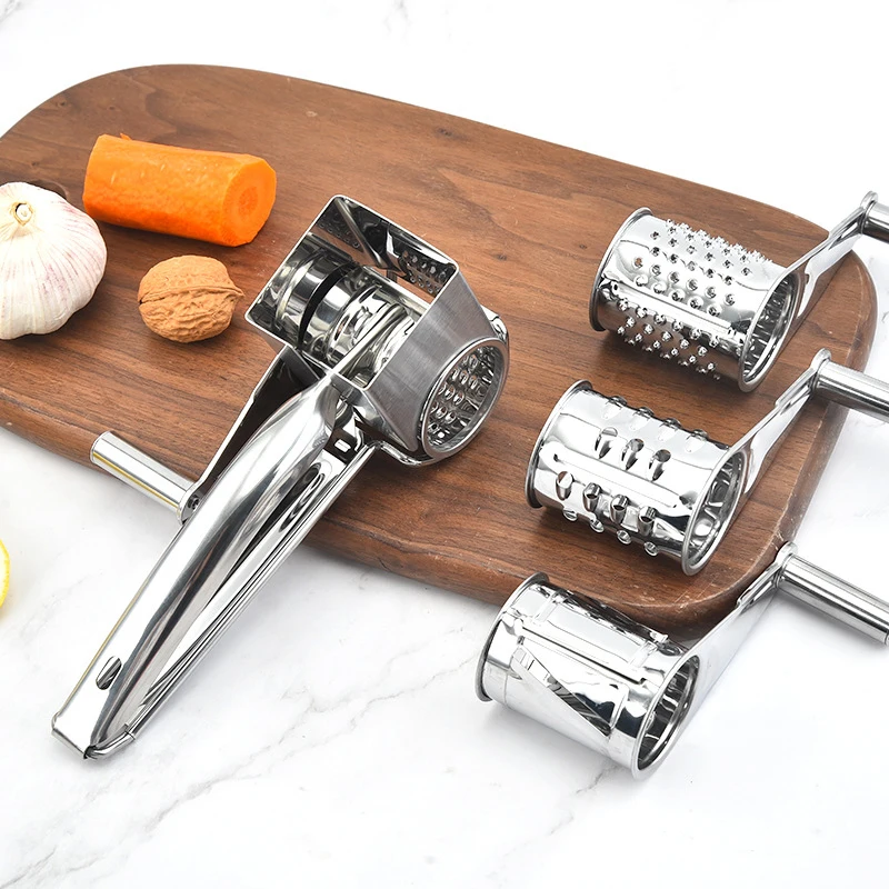 Stainless Steel Cheese Grater With 4 Stainless Drum Hand Crank Rotary Grater  Set Cheese Cutter Slicer Shredder Kitchen Gadgets - AliExpress