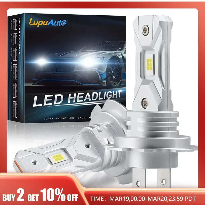 팬리스 H7 LED 전구 1:1 미니 사이즈 헤드 램프, 무선 18000LM CSP LED 칩, 2x 자동차 LED 헤드라이트 전구, 6000K 화이트 12V