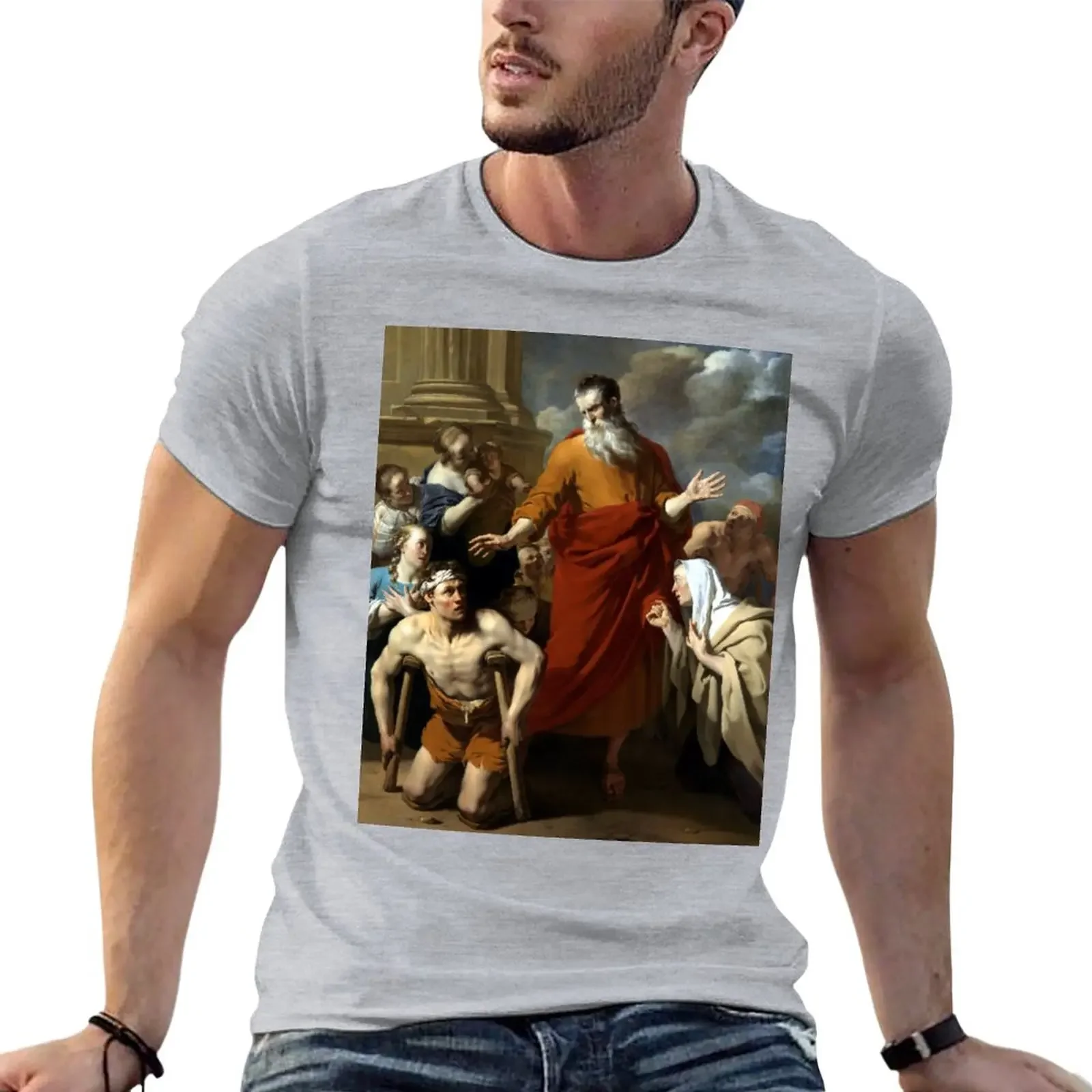

Karel Dujardin Paul Heals the Cripple in Lystra T-Shirt Short sleeve tee customs Blouse T-shirts for men cotton
