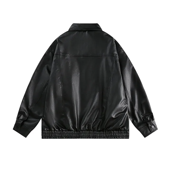 BIG SLEEVE FAUX LEATER ジャケット Womens Oversized Leather Jacket Vintage Long Sleeve Button