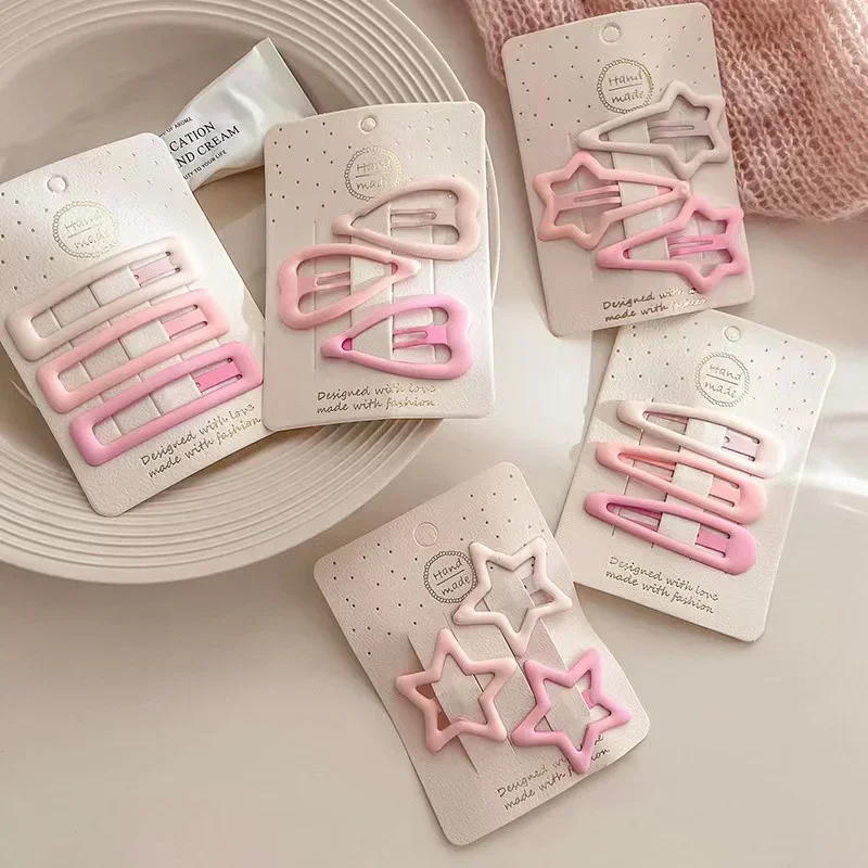Hair Accessories 3pcs Girls Fashion Coffee Color Geometric Stars Ornament Pink Hair Clips Adult Sweet Hairpins