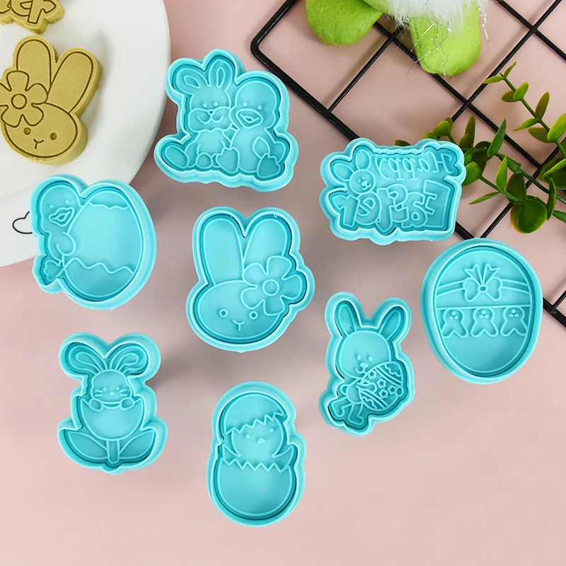 4pcs Bunny Egg Rabbit Chick Easter Theme Plastic 3D Cookie Cutter Plunger Baking Mould Cookie Tools Pastry Cake Decorating Tools