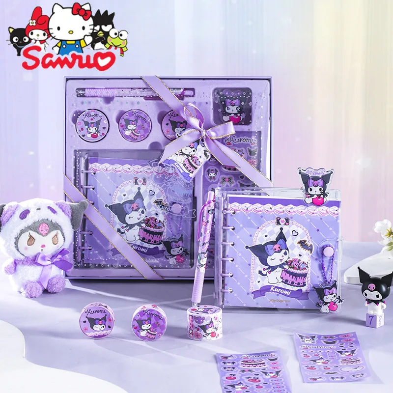 

Sanrio Melody Kuromi Hello Kitty Cinnamoroll Pochacco Handbook Set Gift Box Dog Kids Square Crystal Handbook Sticker Gift Box