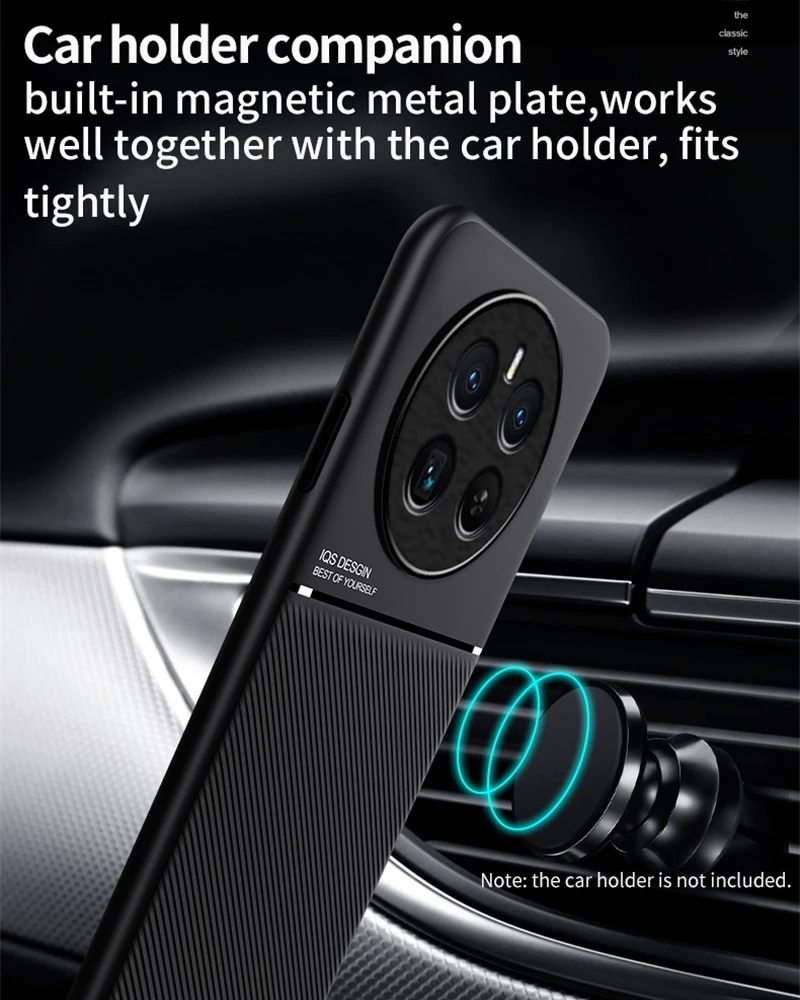 Leather Phone Cover with Car Magnetic Holder – Shockproof TPU Frame Protection