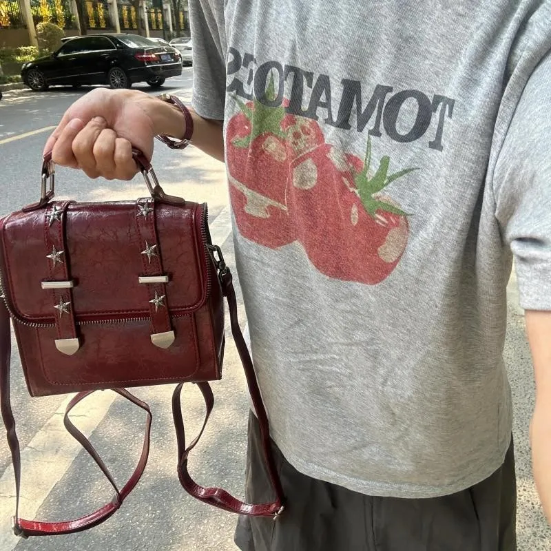 JIAERDI Retro Red Backpack Women Studded Leather Textured Square Backpack Ladies Academy Style Lightweight Mochilas Mujer 2025