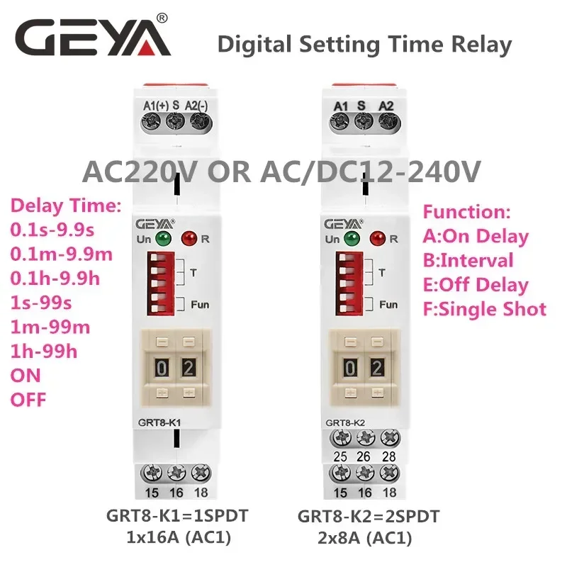GEYA Multifunction Timer Relay Electronic Adjustable or Digital Setting Timer Switch 12V 24V 48V 110V 220V GRT8-M GRT8-K 5