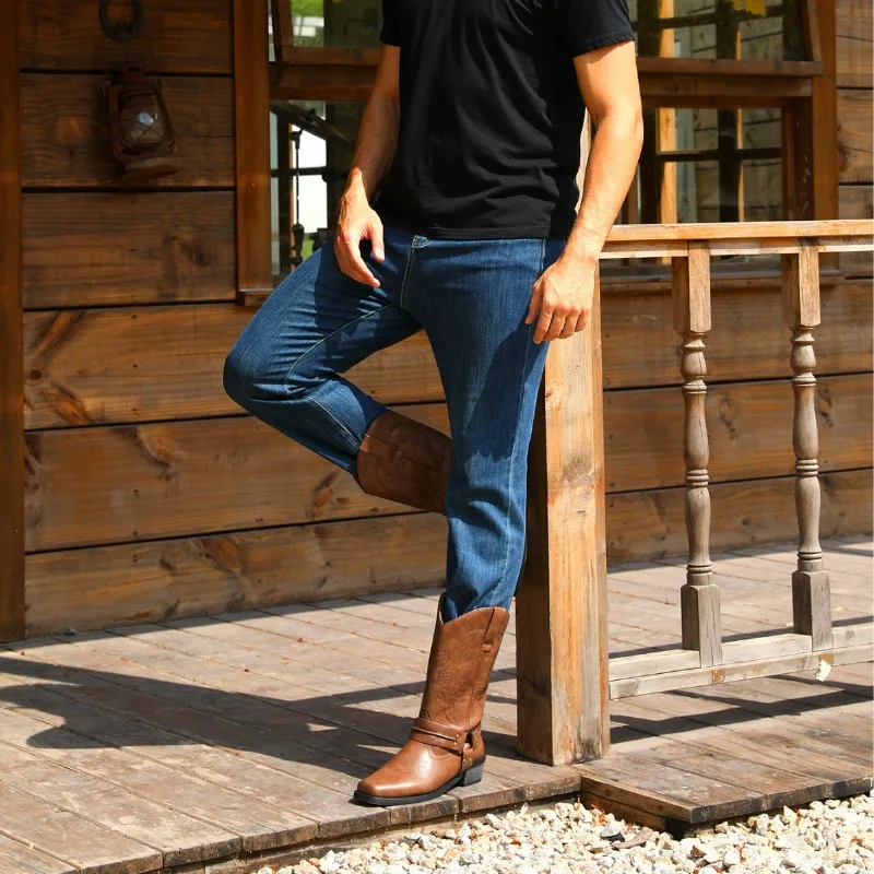 New Western Cowboy Boots Black Brown Faux Leather Retro Embroidered Men Boots Boots for Men Vintage Boots Botas Hombre - 4