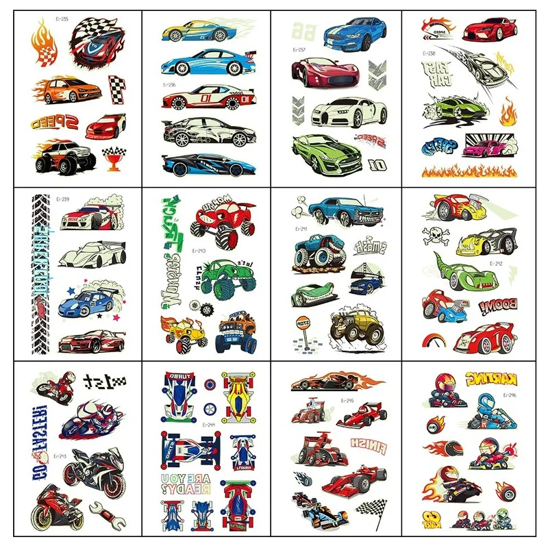 Glow In The Dark Stickers for Boys Luminous Tattoo Stickers Waterproof Cool Racing Motorcycle Tattoo Kids Face Arm Fake Tatoo