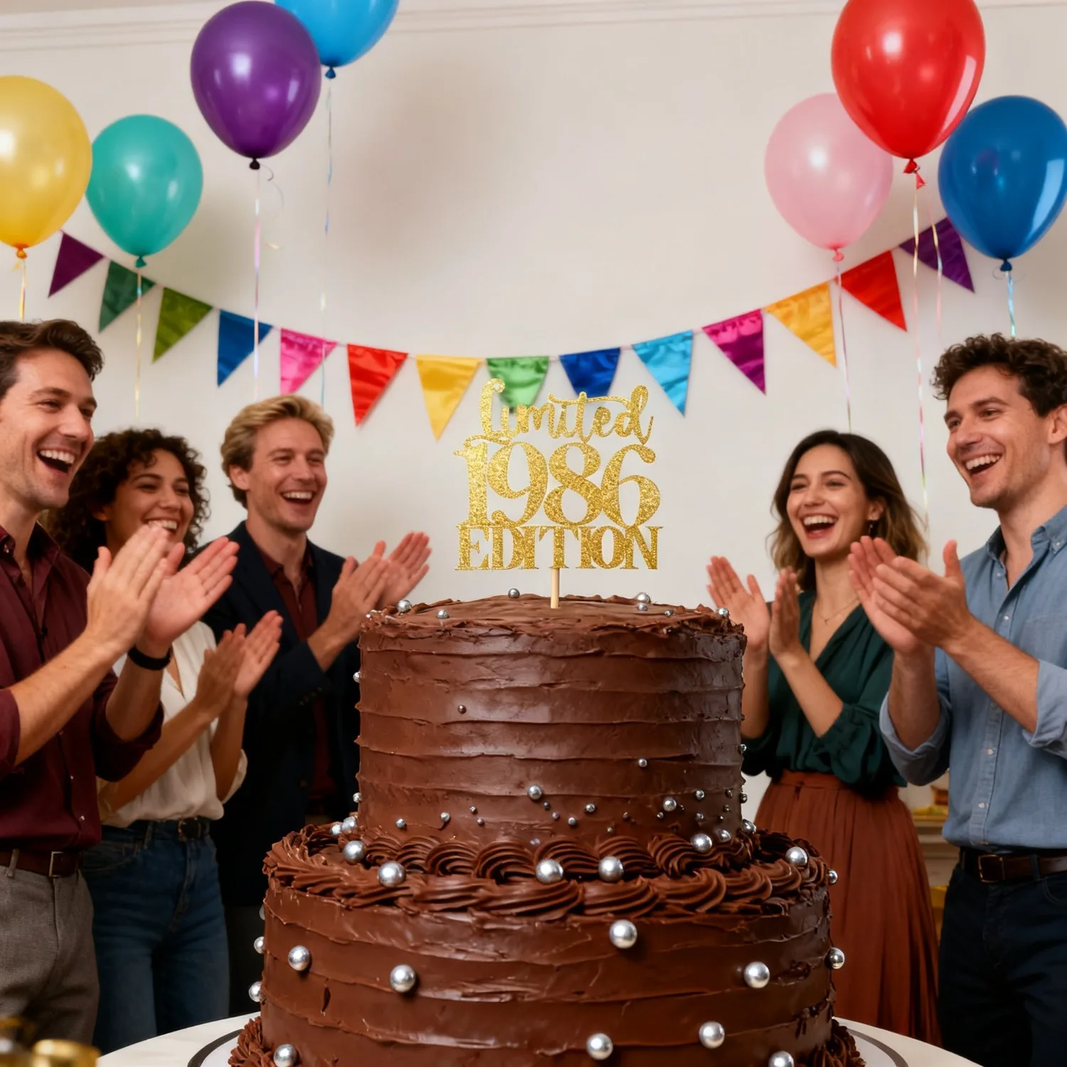 Limited EDITION 1986 Gold-Glitzer-Kuchenaufsatz zum Geburtstag, handgefertigte goldene Kuchendekoration (1 Stück) – 40. Geburtstagszubereitung für Sie – Detail 7