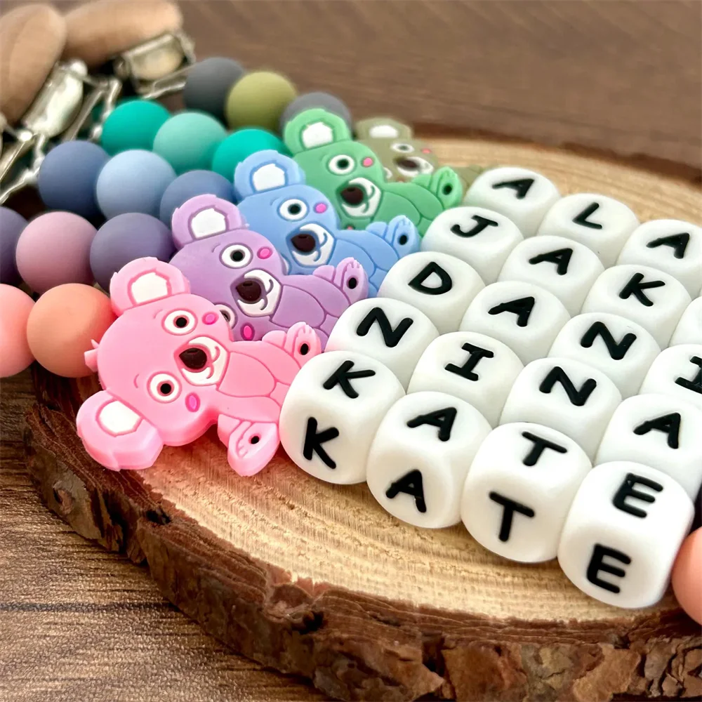 Personalized Name Pacifier Chain with Colorful Beads & Koala Charms