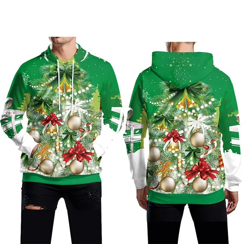 

Мужской Рождественский пуловер с капюшоном, худи с 3D-принтом, Рождественский праздничный свитшот с рисунком Санта-Клауса, снеговика, праздничный Повседневный худи большого размера для мужчин