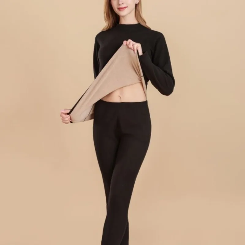 Women's Autumn Winter New Fashion Solid Color Round Neck Versatile Comfortable Long Sleeve Slim Fit Autumn Clothes and Pants Set