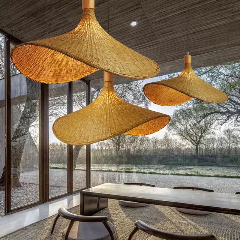 

Hand Make Bamboo Wicker Vintage Ceiling Hanging Rattan Chandelier Lighting for Dining Room Suspension LED Pendant Lamps