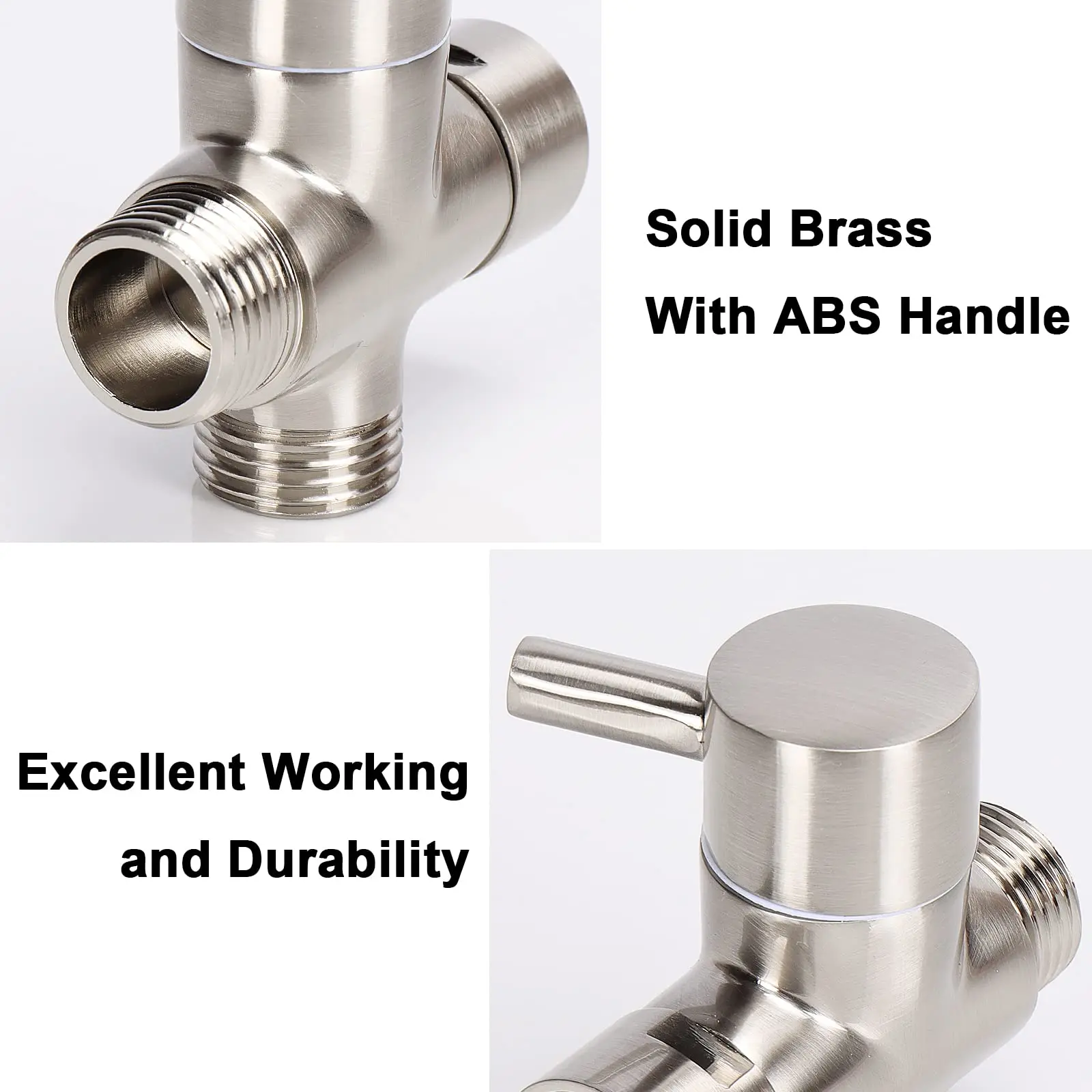 Brass Metal Shower Arm Diverter Valve 3 Way Water Separator G1/2 Shower Tee Adapter for Handheld Showerhead and Fixed Spray Head