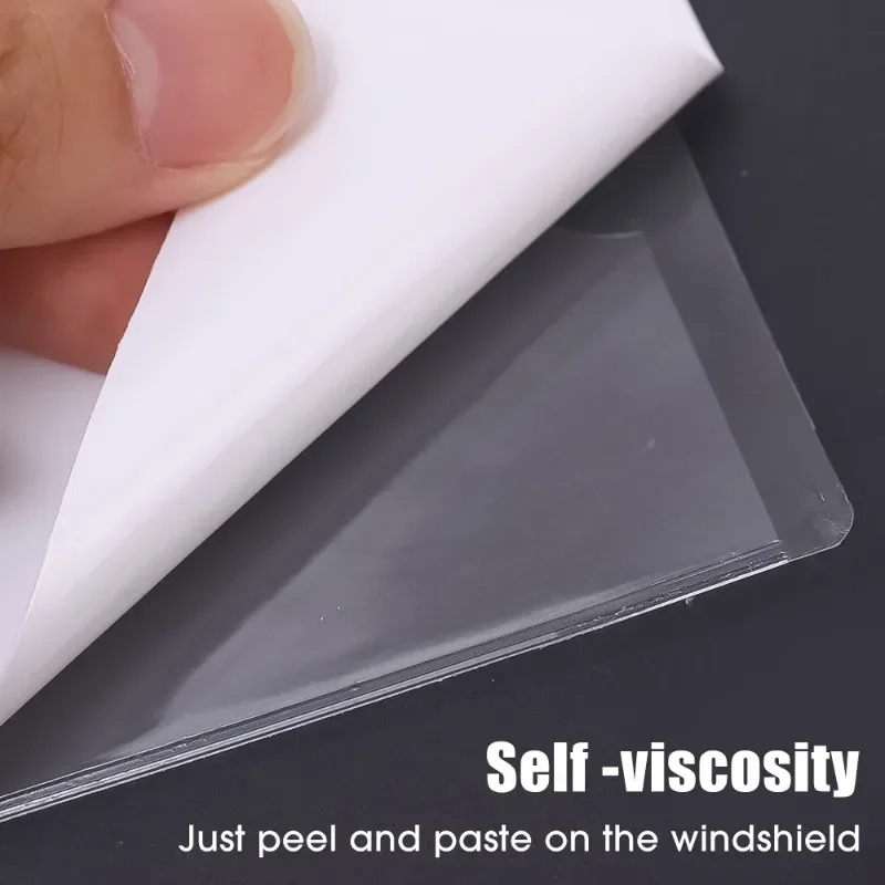 Transparent Adhesive Card Holder for Car Windshield with Protective Film and Parking Pass Label Set