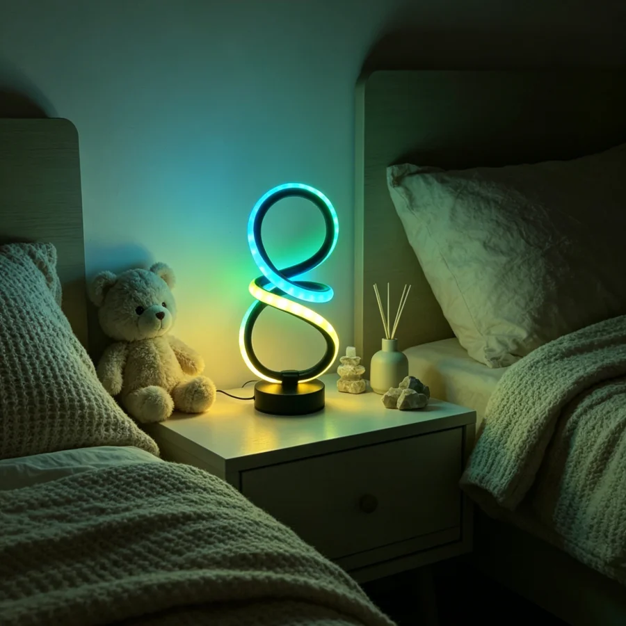 1PC 현대식 인피니티 8자형 RGB LED 테이블 램프, 밝기 조절 가능 색상 변경 조명, 침실, 거실용 USB 전원 장식 램프