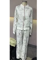 بدلة نسائية طويلة مطرزة من قطعتين ، بنطلون غير رسمي ، ملابس الشارع النسائية ، معطف بسحاب ، بنطلون ، الموضة ، الترفيه ، الخريف ، بأكمام 1