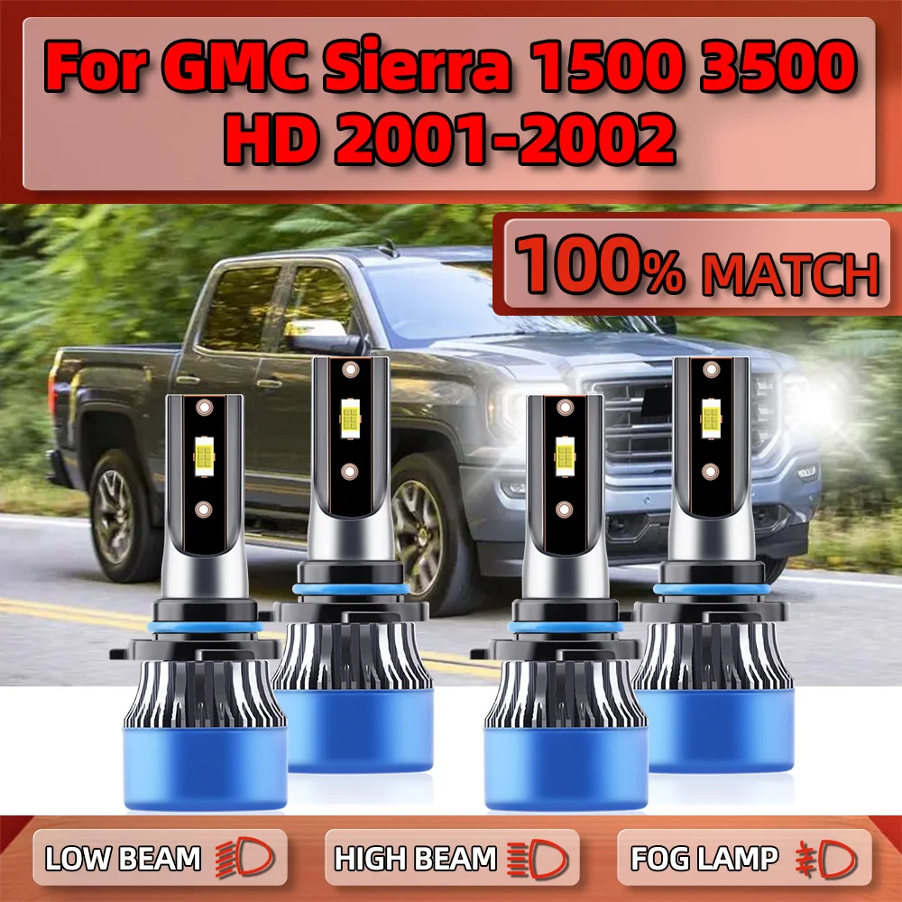 

LED Headlight Bulbs 40000LM High Low Beam Car Headlamps 6000K White Auto Lamps 12V For GMC Sierra 1500 2500 3500 HD 2001 2002
