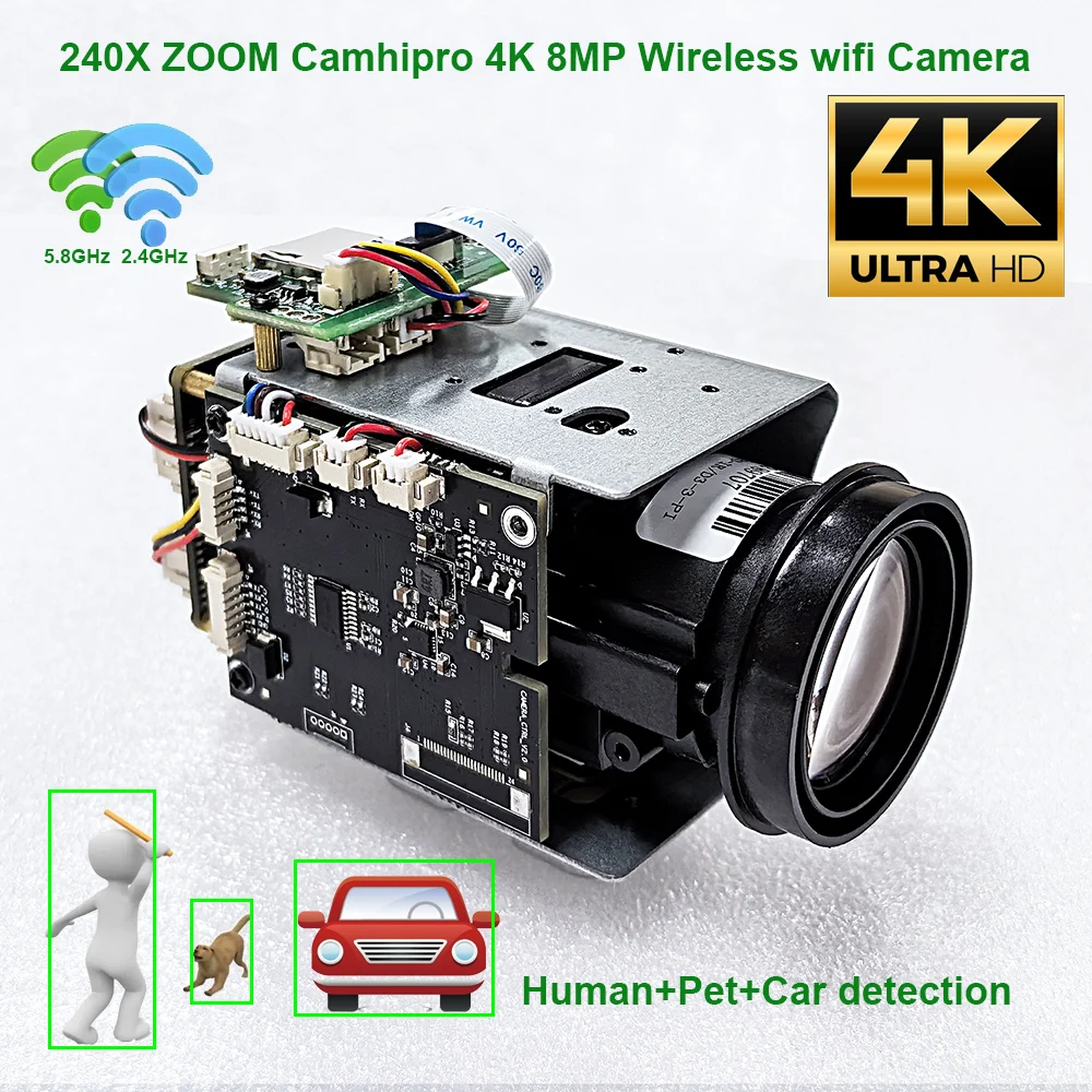 Camhipro 4K 8Mp 240X Zoom Wifi Telecamera Ip Wireless Auto Iris P2P Onvif Sony Imx415 Wifi Sd 256Gb Telecamera Ip