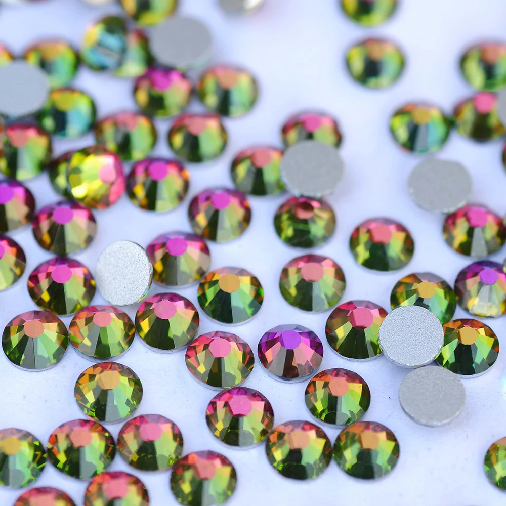 PUBRILEX Glas-Strassstein mit flacher Rückseite, Vitrail, mittlerer Regenbogen-Kristall, kalte Fixierung, kein Hotfix, Strass-Strasssteine für Kleidungsstücke, Nagelkunst
