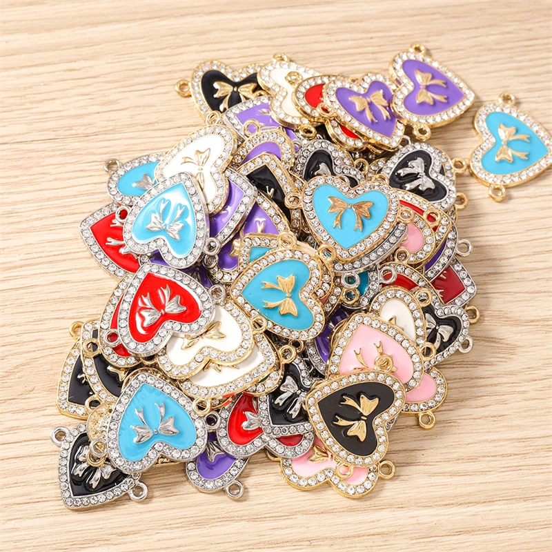 10 Stück 28 x 20 mm niedliche Emaille-Bowknot-Herz-Charms-Anschlüsse für Schmuckherstellung, DIY-Armbänder, Halsketten, handgefertigtes Bastelzubehör – Detail 16