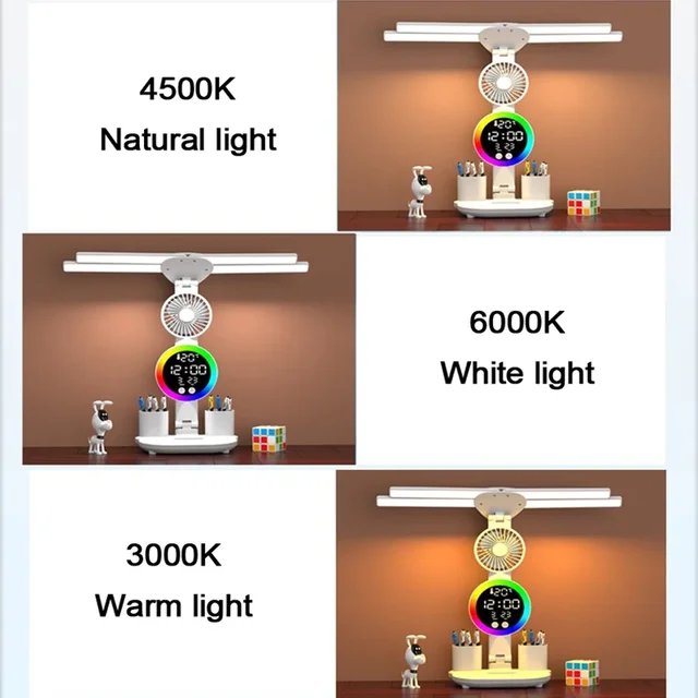 Rechargeable Table Lamp for Study, Desk Lamp Reading Light Led Table Light with Fan, Led Clock Dispaly Reading Lamp 3