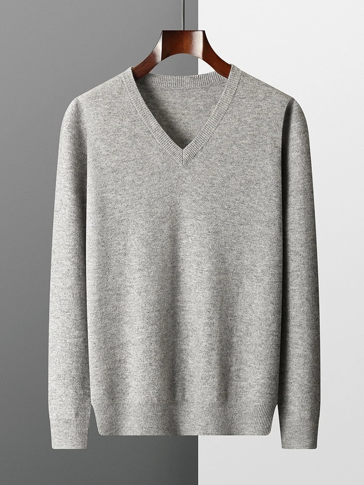 MVLYFLRT New Merino Wool Sweater Men's V-neck Pullover Top 2023 Autumn Winter Knitted Casual Loose 100% Pure Wool Jacket 3