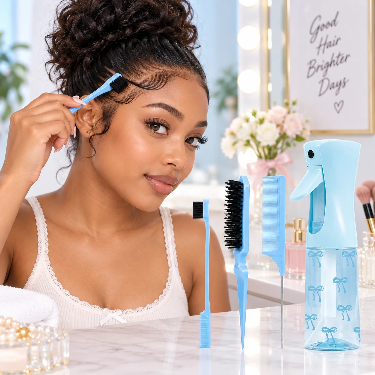 Hair Styling Tools Set Lightweight Edge Brush Teasing Brush Rat Tail Comb Spray Bottle Hair Care Kit Salon Beauty Accessories