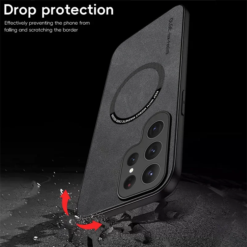 Luxury Leather Magnetic Case with Magsafe Wireless Charging Cover