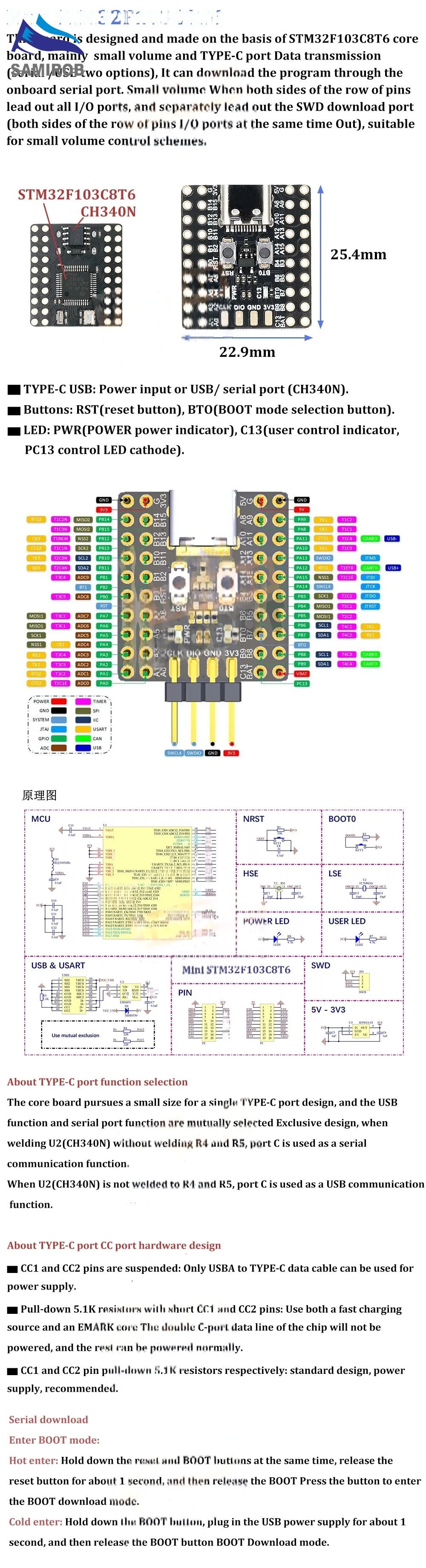 Original Chip Mikrocontroller Core Board Mini STM32F103C8T6 CH340 Entwicklung Board ARM Architektur Mindest System Correx-M3 – Detail 6