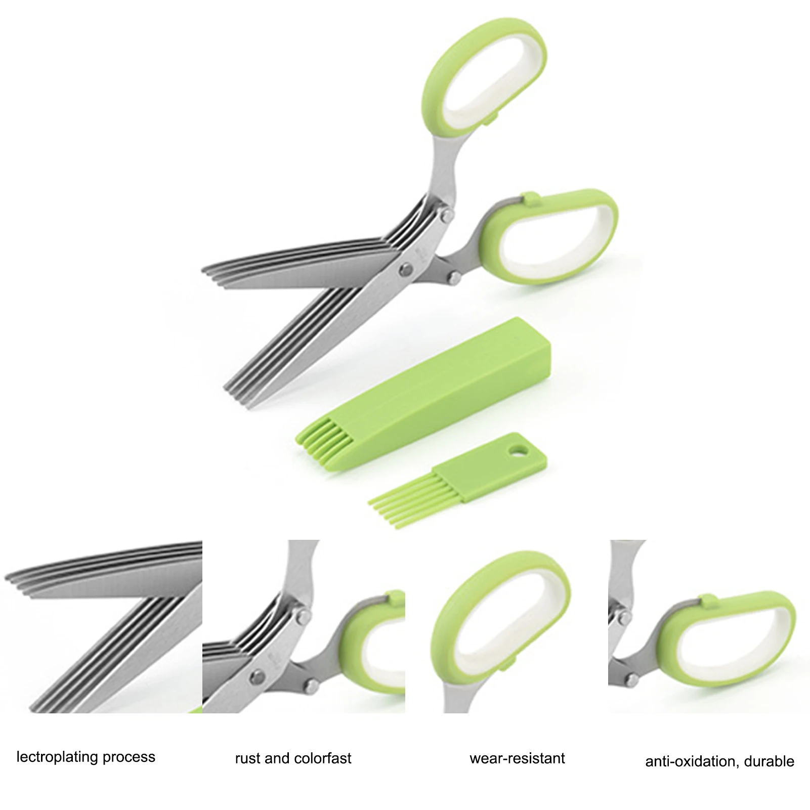 4pcs Herb Scissors Set Multipurpose 5 Blade Kitchen Herb Cutter