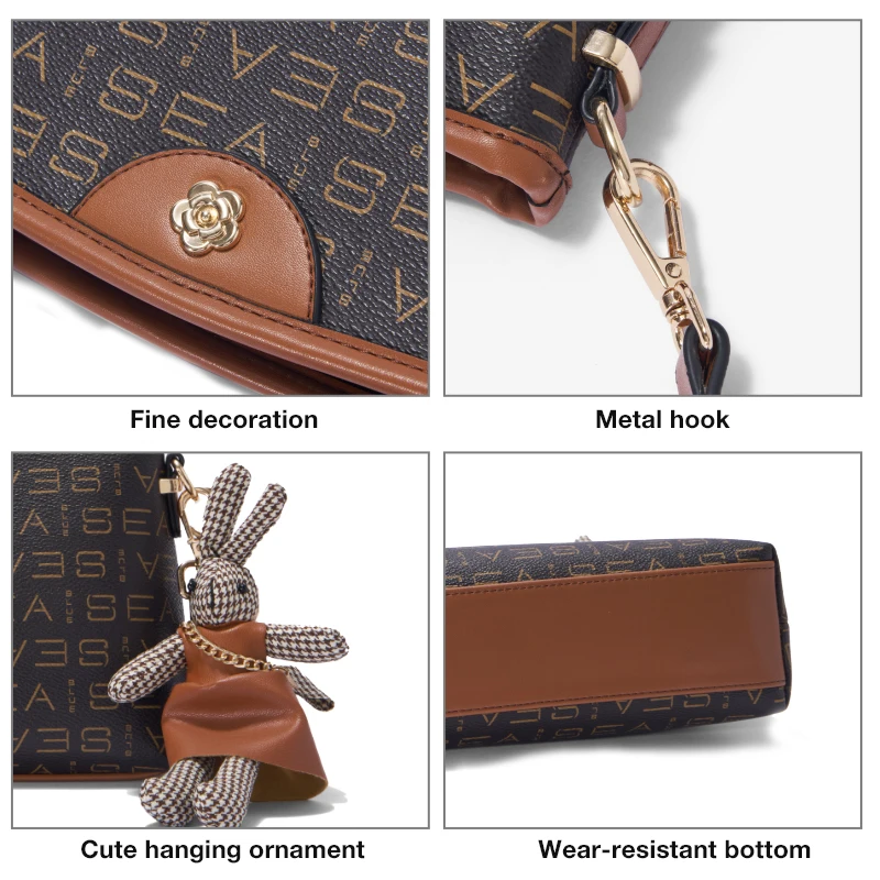FOXER Brand Print PU Leather Light Shoulder Bag Stylish Monogram Women's PVC Crossbody Bag Female Rabbit Accessory Messenger Bag