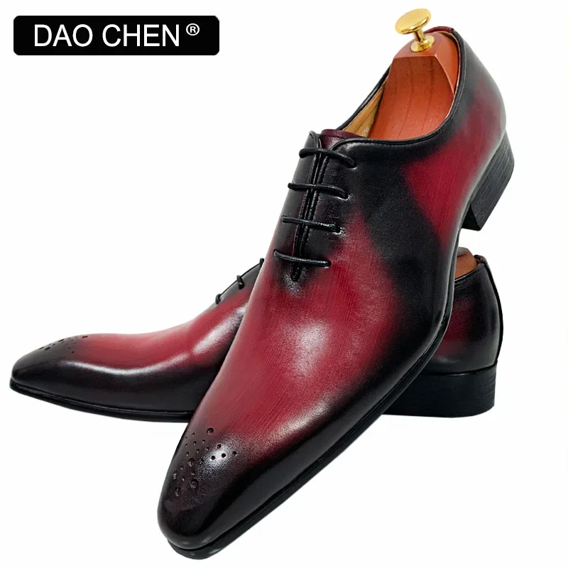 ITALIAN MEN LEATHER SHOES LACE UP POINTED TOE CASUAL MENS DRESS SHOES RED MIXED BLACK WEDDING PARTY OXFORD SHOES FOR MEN