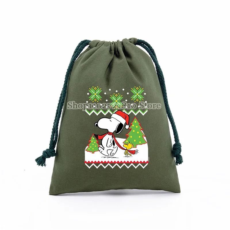 Bolsas de lona con cordón de Snoopy con figuras de dibujos animados para niños, bolsos de mano para guardar dulces navideños, bolsas de regalo