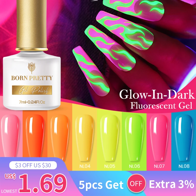 BORN PRETTY Neon Color Luminous Nails Gel Polish 7ml Semi Permanent Fluorescent Orange Pink Soak Off UV Colors Summer |