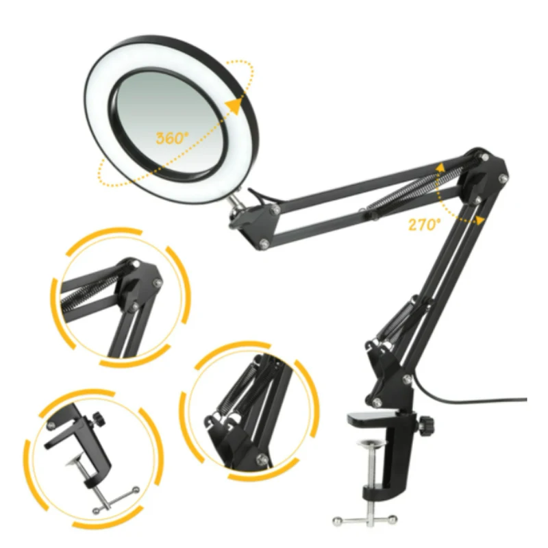 72LED 8X/10X NUOVO Lente d'ingrandimento illuminata USB 3 colori LED Lente d'ingrandimento per riparazione saldatore/Lampada da tavolo/Cura della pelle Bellezza_voghion.com