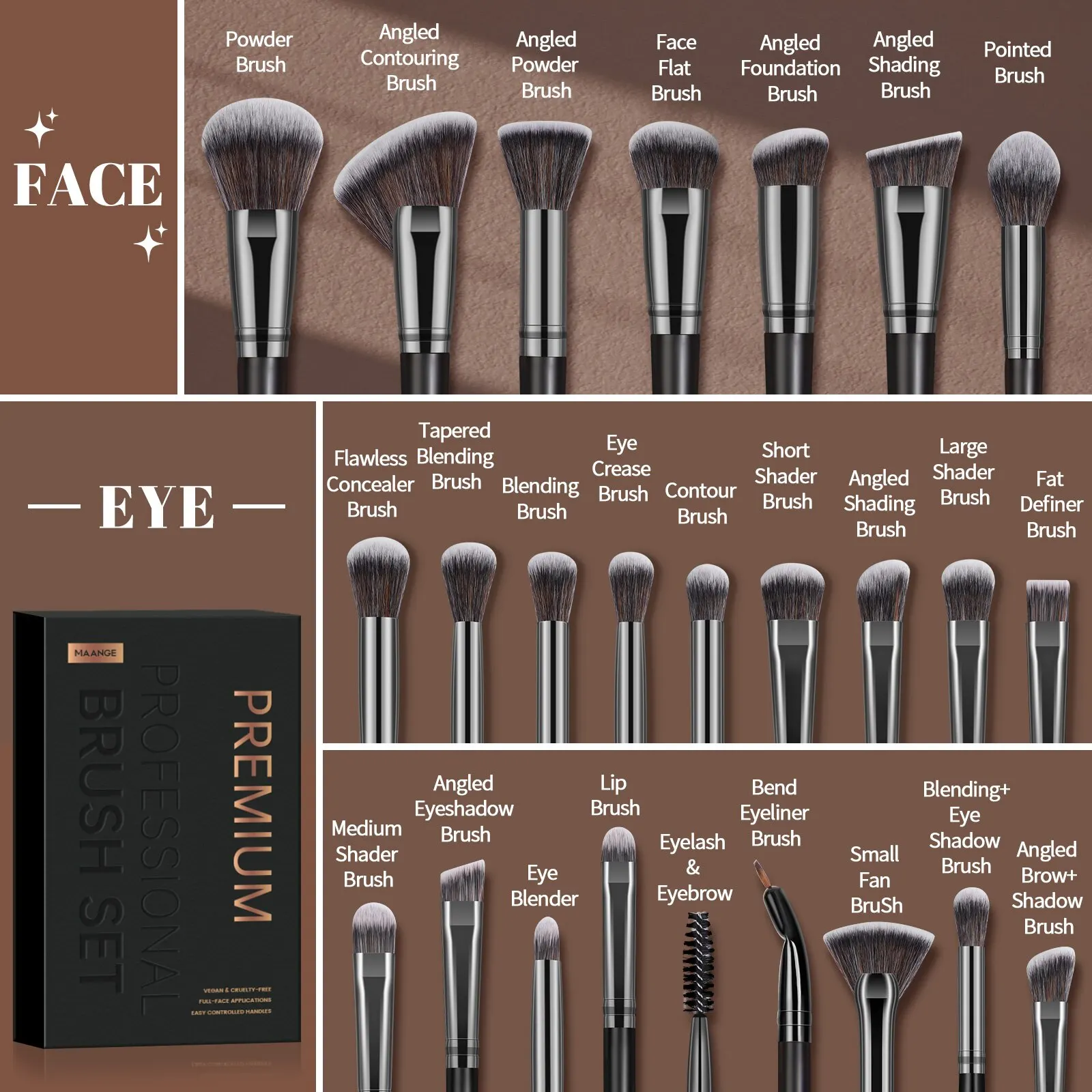 MAANGE 25-Piece Luxury Makeup Brush Set - Ultimate Face & Eye Beauty Collection