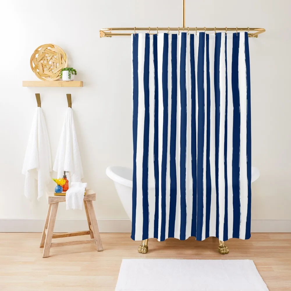 

Preppy Nautical Blue and White Cabana Stripes Shower Curtain Luxury Bathroom Shower Curtain