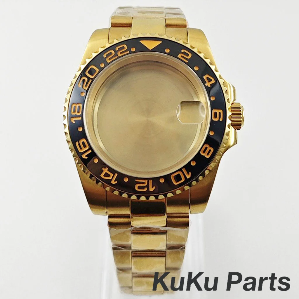 Gold 40MM Oyster Bracelet Sapphire Glass Waterproof Watch Case with 28.5mm Dial Compatibility