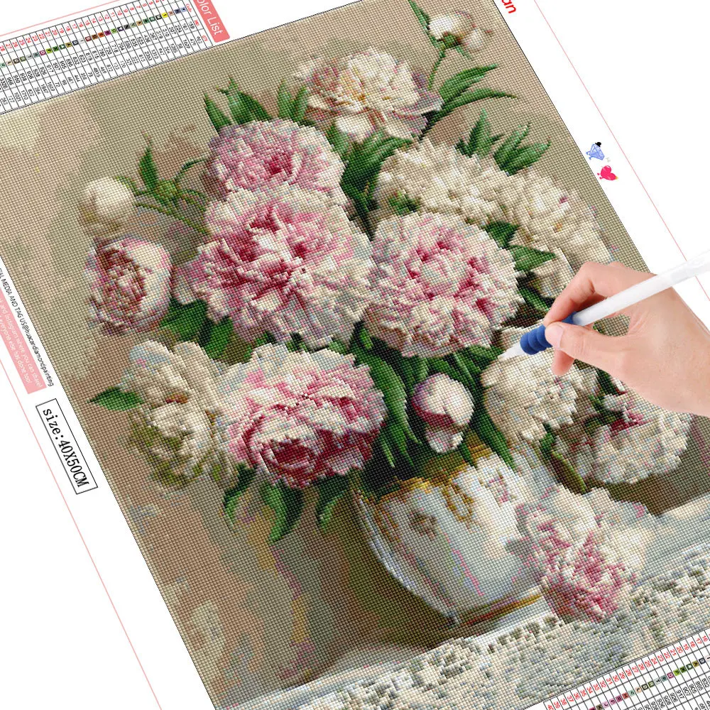 HUACAN Diamond Painting Kit Flower Pictures Of Rhinestones Diamond Embroidery Vase Cross Stitch Peony Full Mosaic Decortion