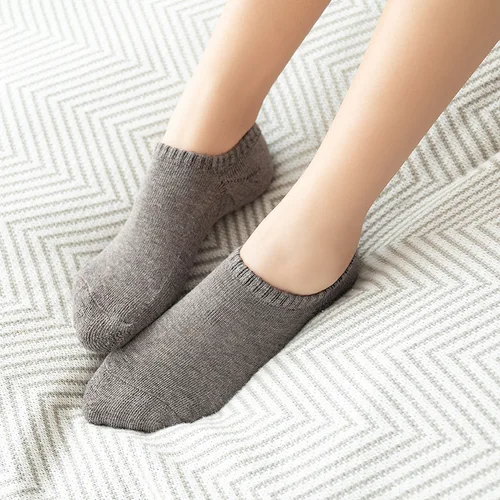 여성용 두꺼운 보이지 않는 로우 컷 미끄럼 방지 실리콘 면 양말, 캐주얼 보트 양말, 단색, 가을 겨울 3