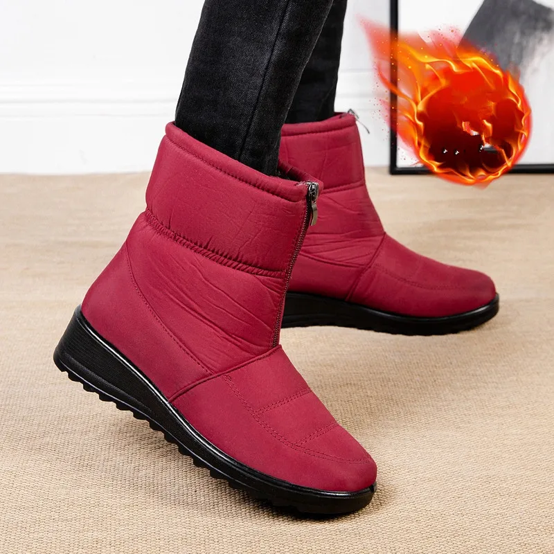 2023 Winter Shoes Waterproof Women Snow Boots Plush Warm Ankle Boots Woman Zipper Non Slip Warm Cotton Shoes Plus Size 35-43