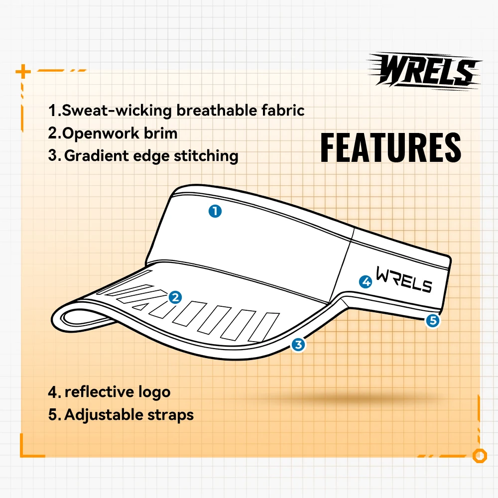 WRELS 스포츠 썬 바이저 모자, 여성 남성용 조절 가능 썬 바이저 캡, 자외선 차단, 가볍고 시원한 신축성 있는 바이저 모자, 빈 상단 디자인