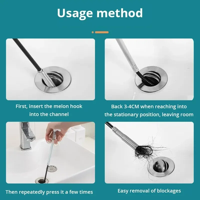 1pc 160CM Snake Spring Pipe Dredging Tool Sewer Pipe Unblocker Kitchen Bathroom Sewer Cleaning Tool Kitchen Accessories